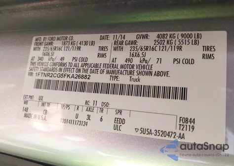 2015 Ford Transit-250 z USA, uszkodzony, nr VIN 1FTNR2CG5FKA26882